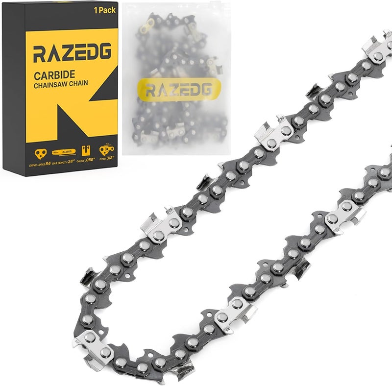 RazEdg Carbide Chainsaw Chain 24 Inch, 3/8" Pitch, .050" Gauge, 84 Drive Links, Fits Husqvarna 460, 460 Rancher, Stihl 33RS 84 25"/24" MS390 MS310 MS361 MS460 MS500 (1 Chain) - Image 1